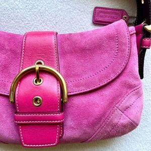 Coach Fuchsia PINK Suede Shoulder Bag with Gold Accents RARE Vintage